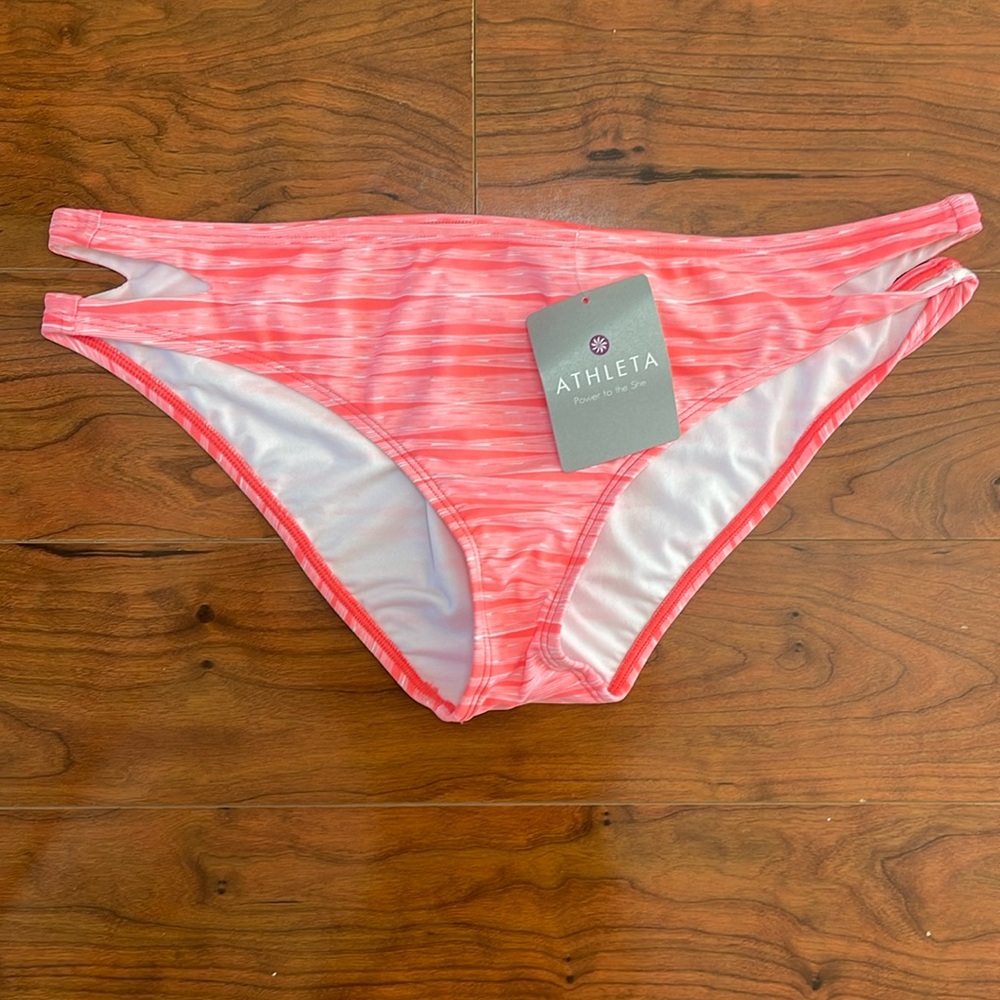 COPY - NWT Athleta Pink and White Ariel Cut Out Emor Swimsuit Bikini Bottoms